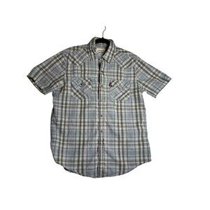 Levis Pearl Snap Short Sleeve Blue Plaid Western Shirt Mens Medium